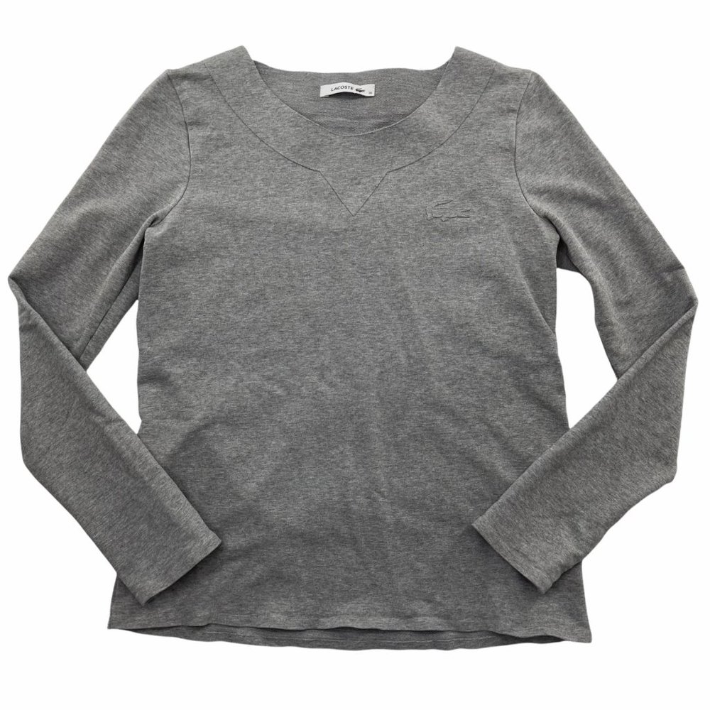 Lacoste Sweatshirt Womens 36 Heather Gray Crew Neck Cotton Stretch Long Sleeve